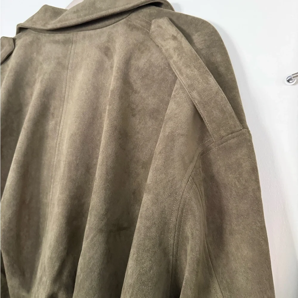 Olive Suede Bomber Jacket - Picture 4 of 4